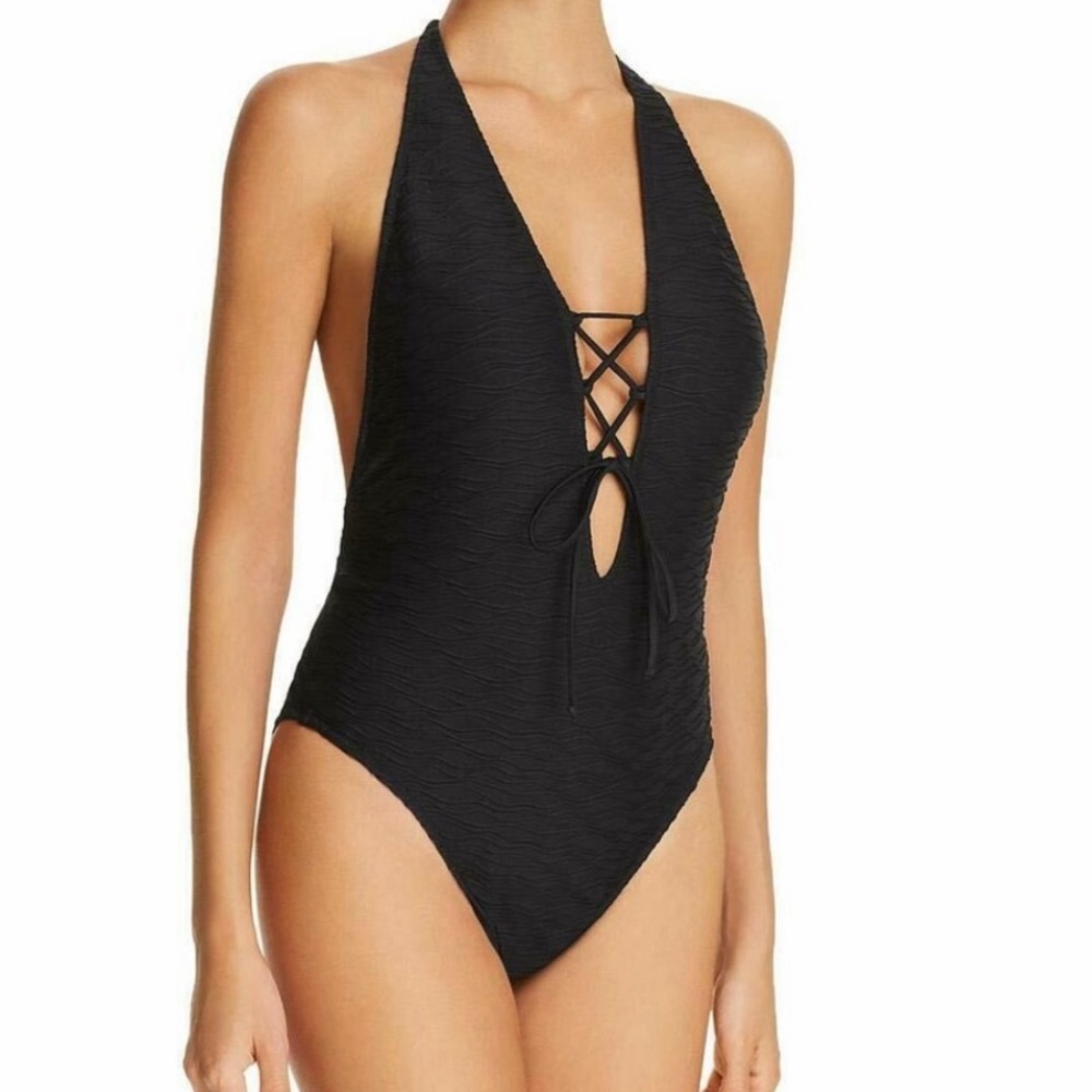 MILLY Halter Sexy Lace-Up One-Piece Swimsuit
